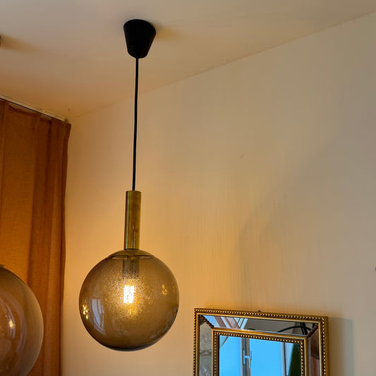 Glashütte Limburg smoked glass globe pendant, 1960s