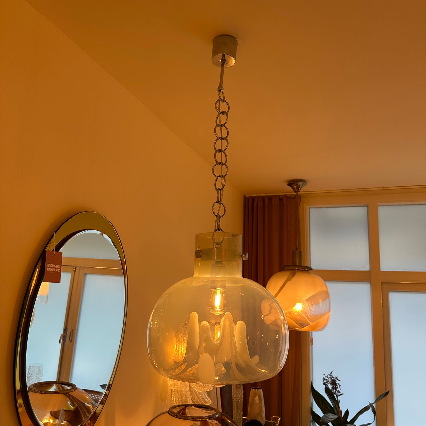 Opaal Murano glazen hanglamp 1979 van Toni Zuccheri VeArt