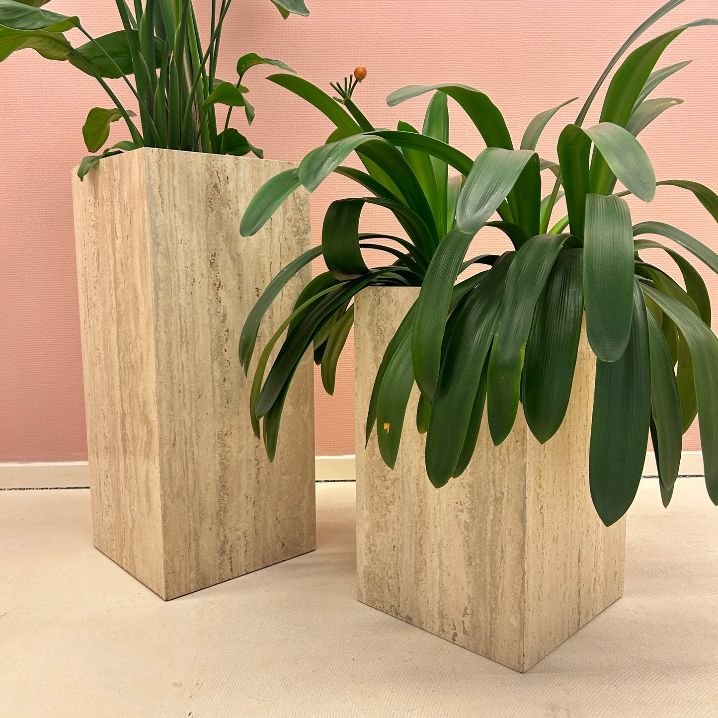 1980s Square Travertine Plant Pots