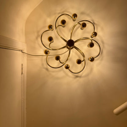 Scolari brass spiral ceiling/wall light, 1970
