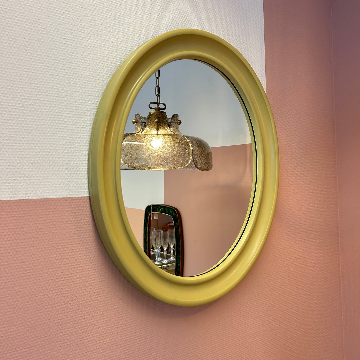 1970 Pistachio Oval Mirror by Carrara & Matta