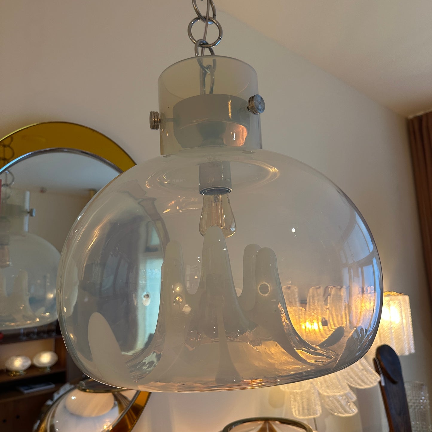 Opaal Murano glazen hanglamp 1979 van Toni Zuccheri VeArt