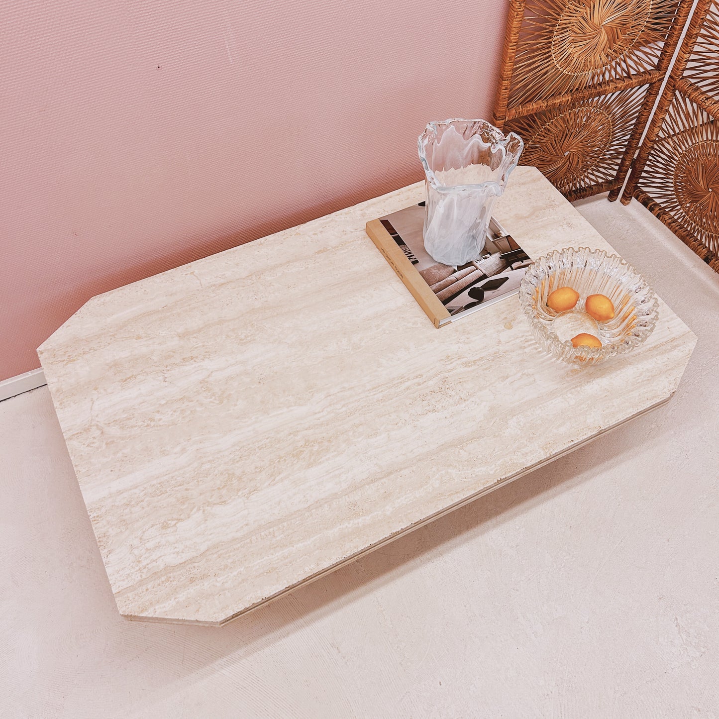 Rectangular travertine coffee table