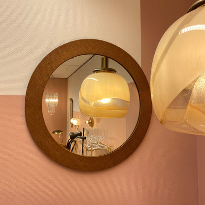 Round mirror from the 1960s with a jute frame