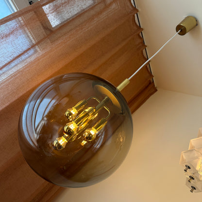 Jaren '70 Doria Leuchten hanglamp met bol van gerookt glas
