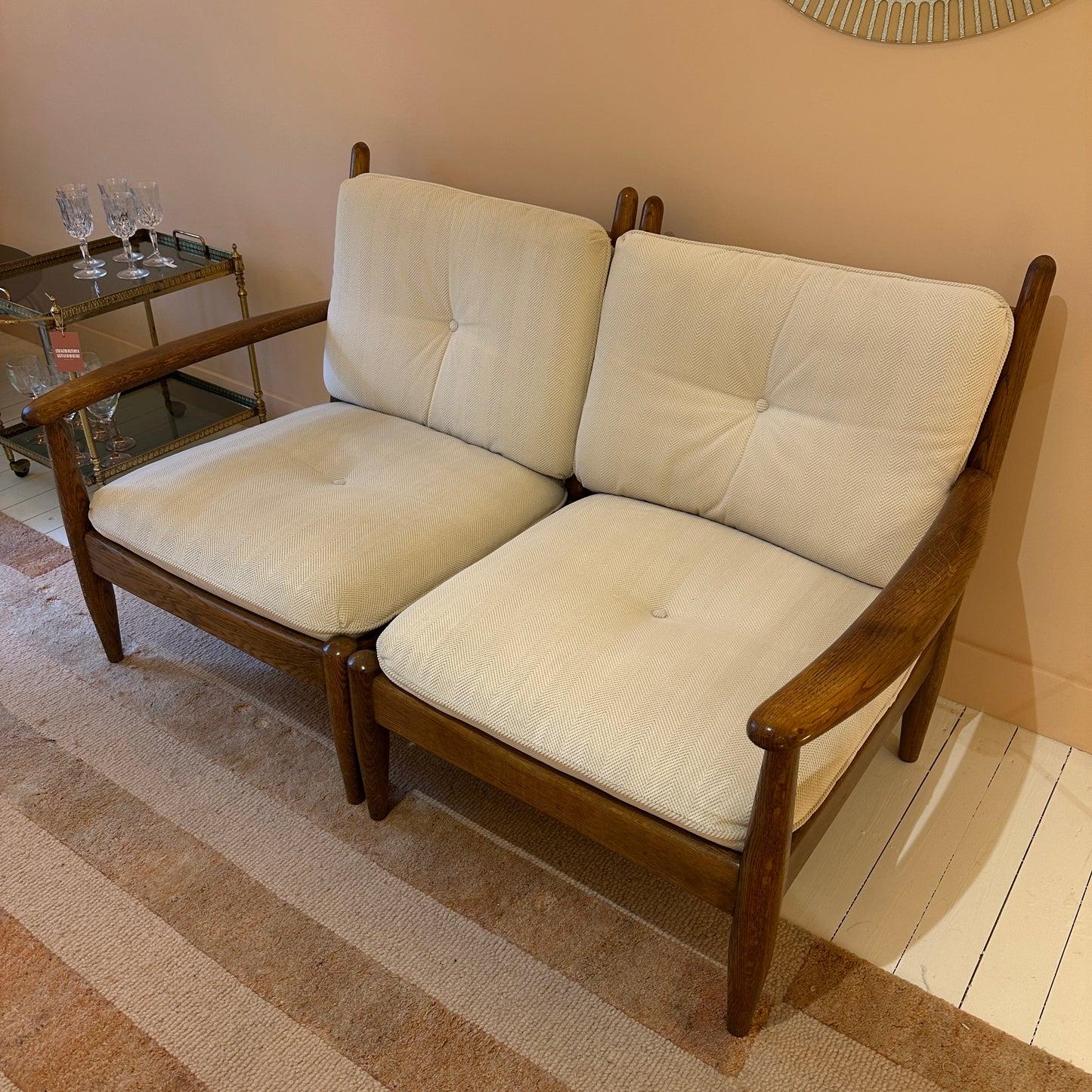 1970s oak modualr lounge sofa set 2 seater