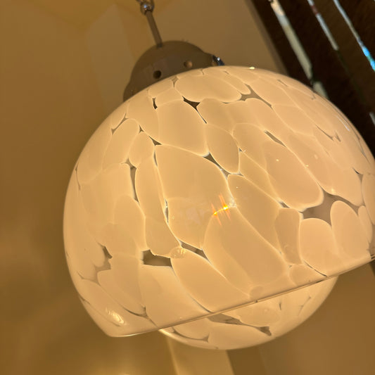 Italian 1970s speckled white and transparant Murano glass, chrome  - 1970