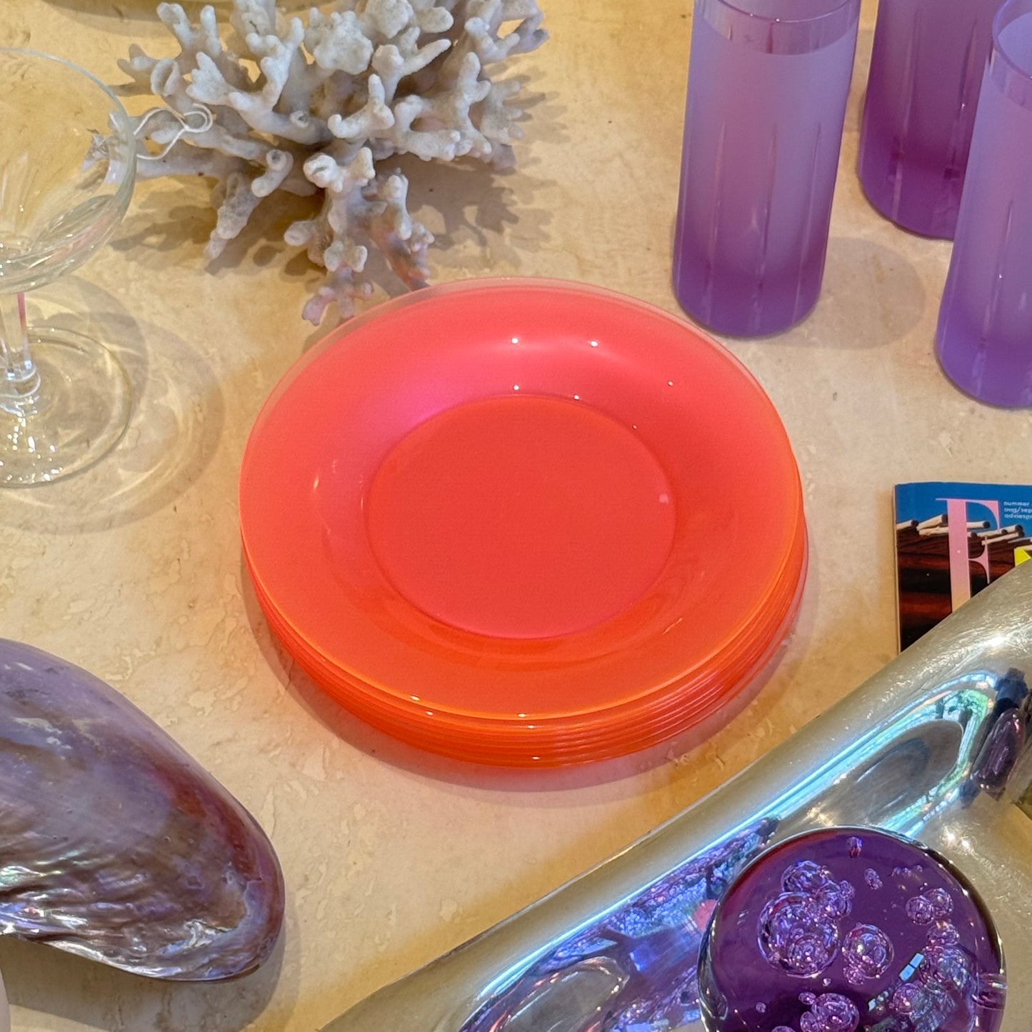 Arc France Neon Pink Glass Dinner Plates