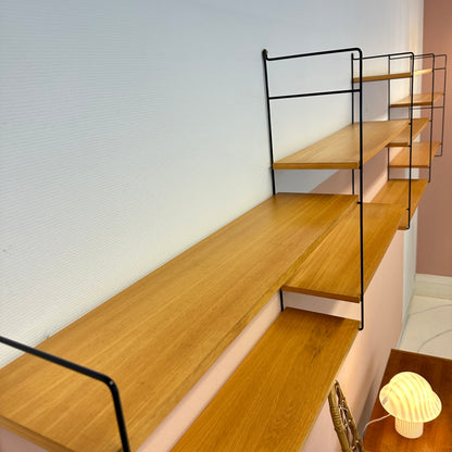 Modular wood & black metal wall system