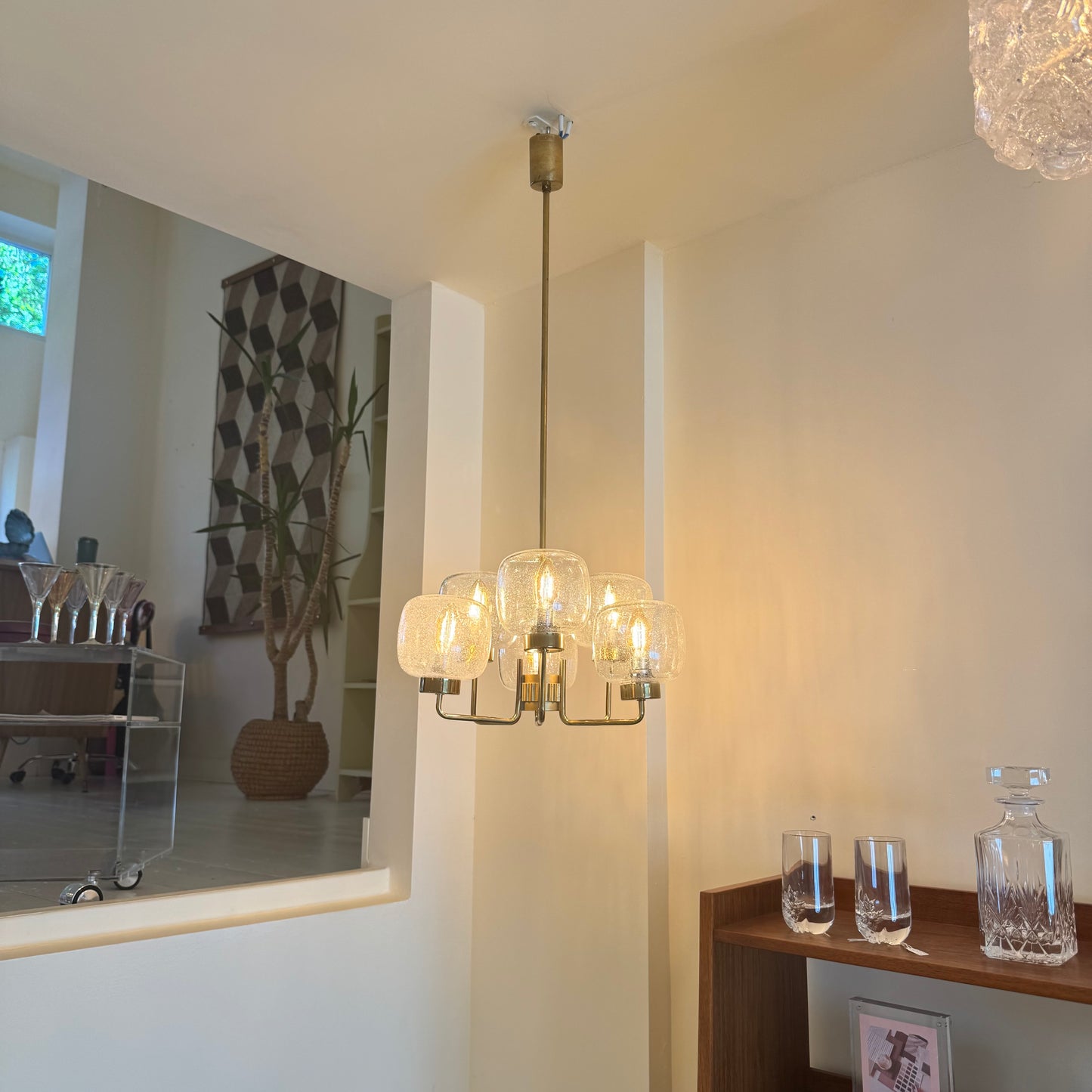 German brass & bubble glass chandelier