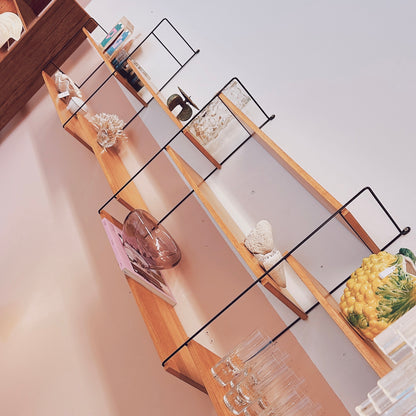 Modular wood & black metal wall system