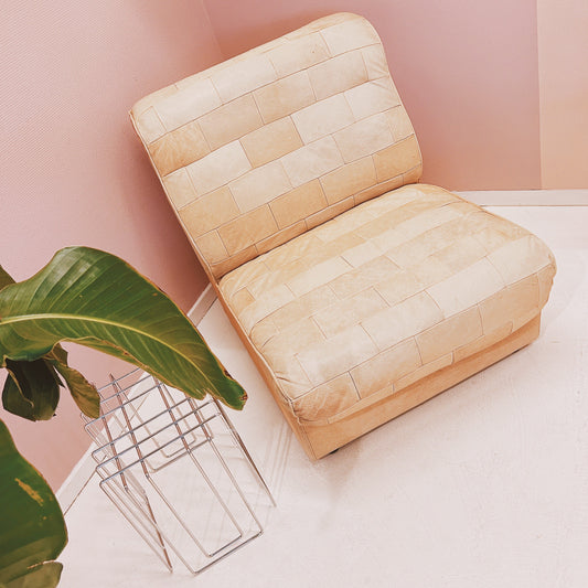 Beige leather patchwork lounge chair