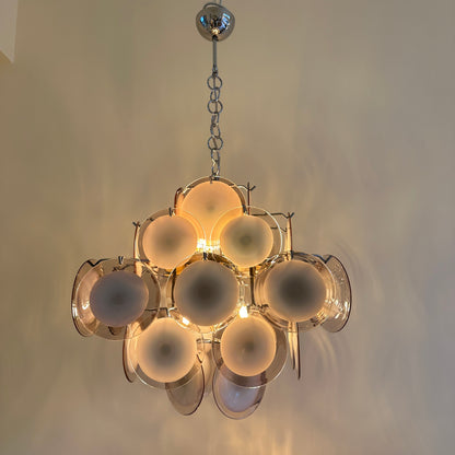 Hanging light with purple Murano glass discs by Vistosi