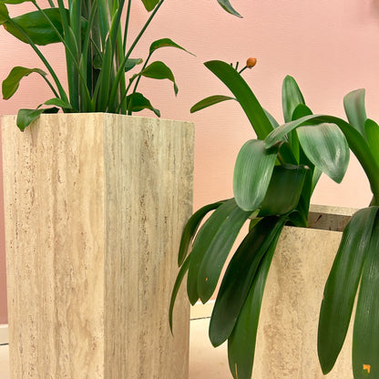 1980s Square Travertine Plant Pots