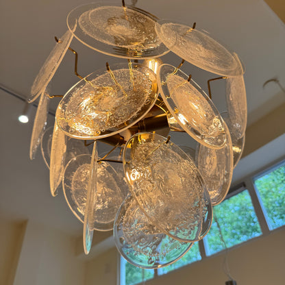Italian Vistosi disc glass chandelier 1970