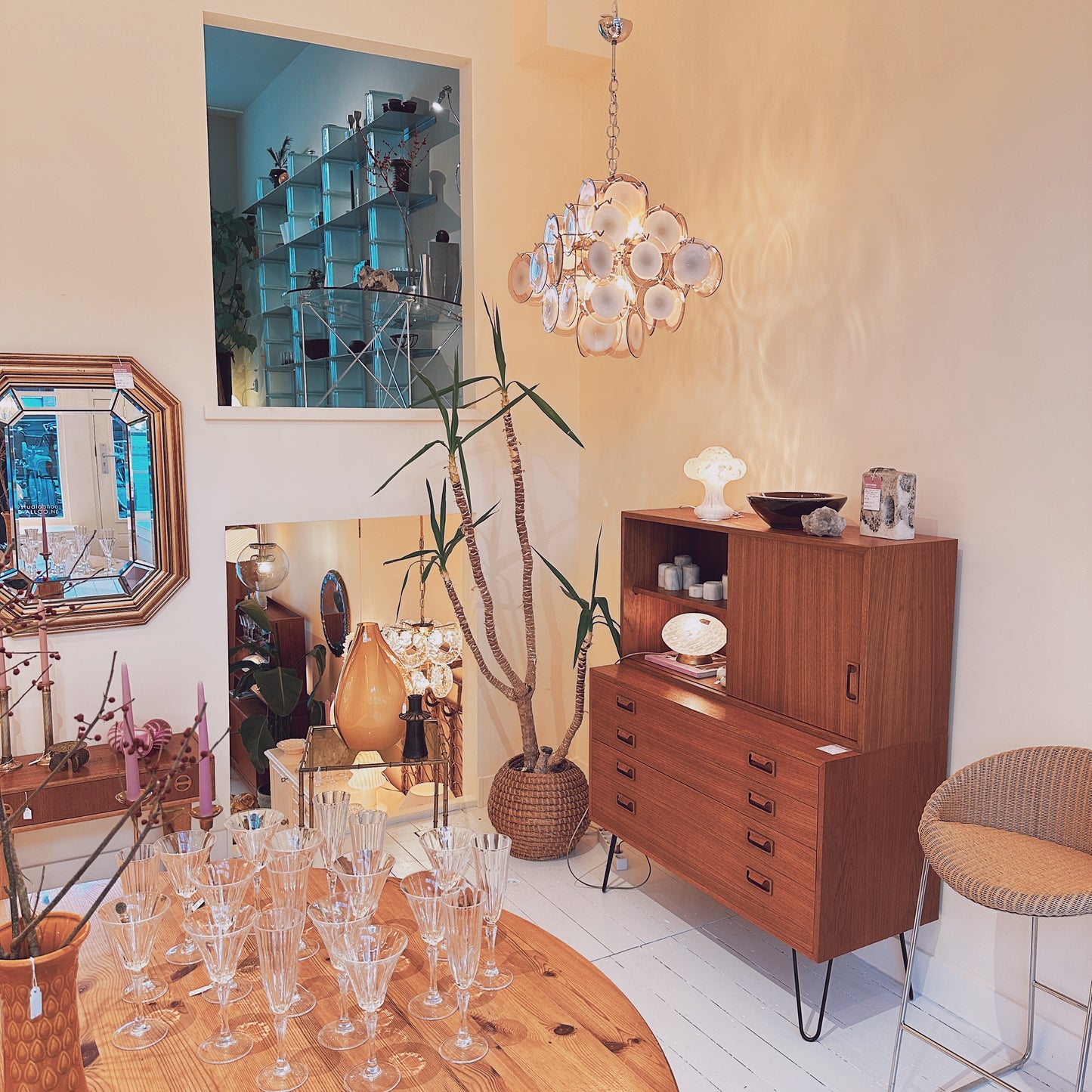 Hanging light with purple Murano glass discs by Vistosi