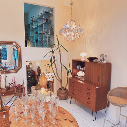 Hanging light with purple Murano glass discs by Vistosi