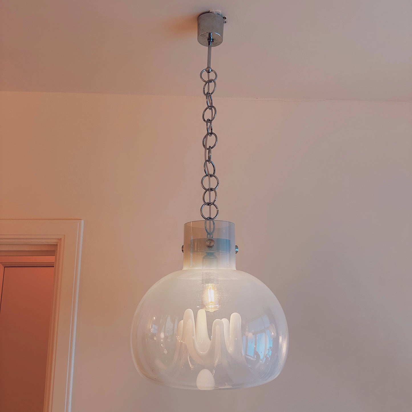 Opaal Murano glazen hanglamp 1979 van Toni Zuccheri VeArt