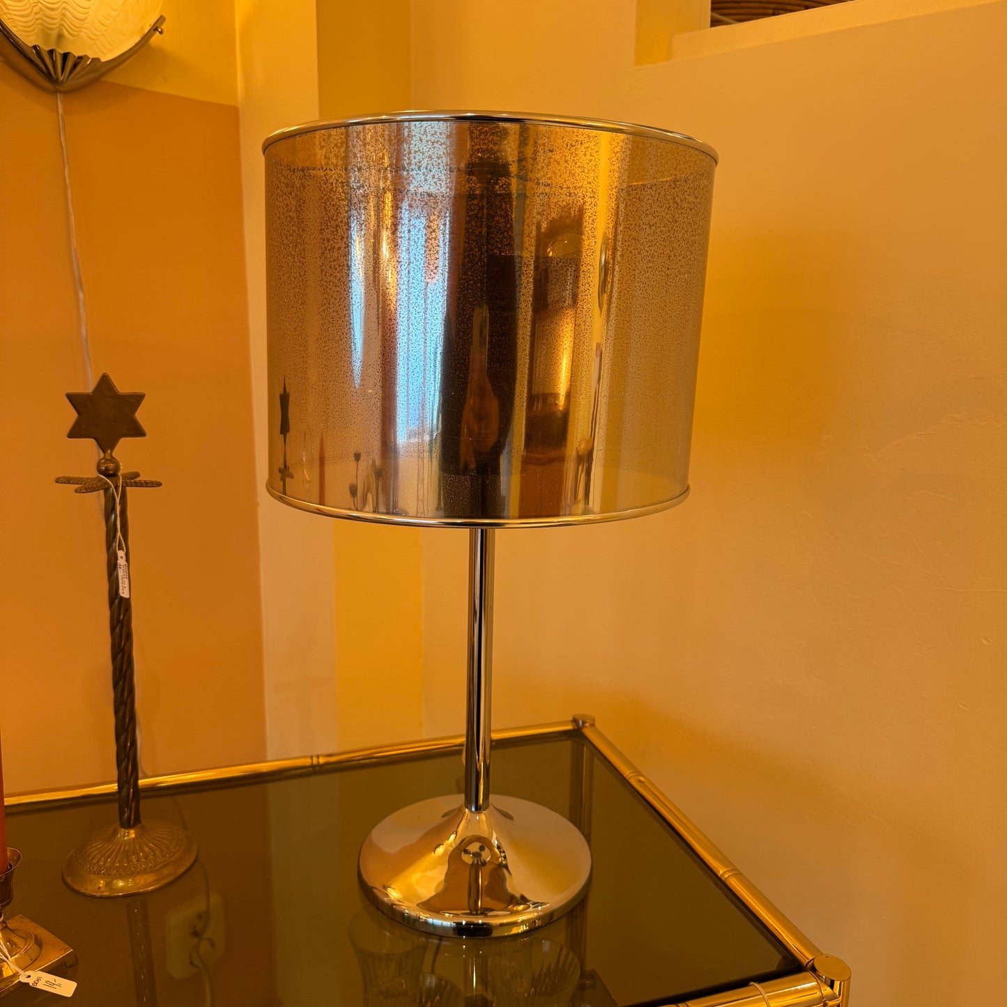 1990s silver speckled tulip base table lamp