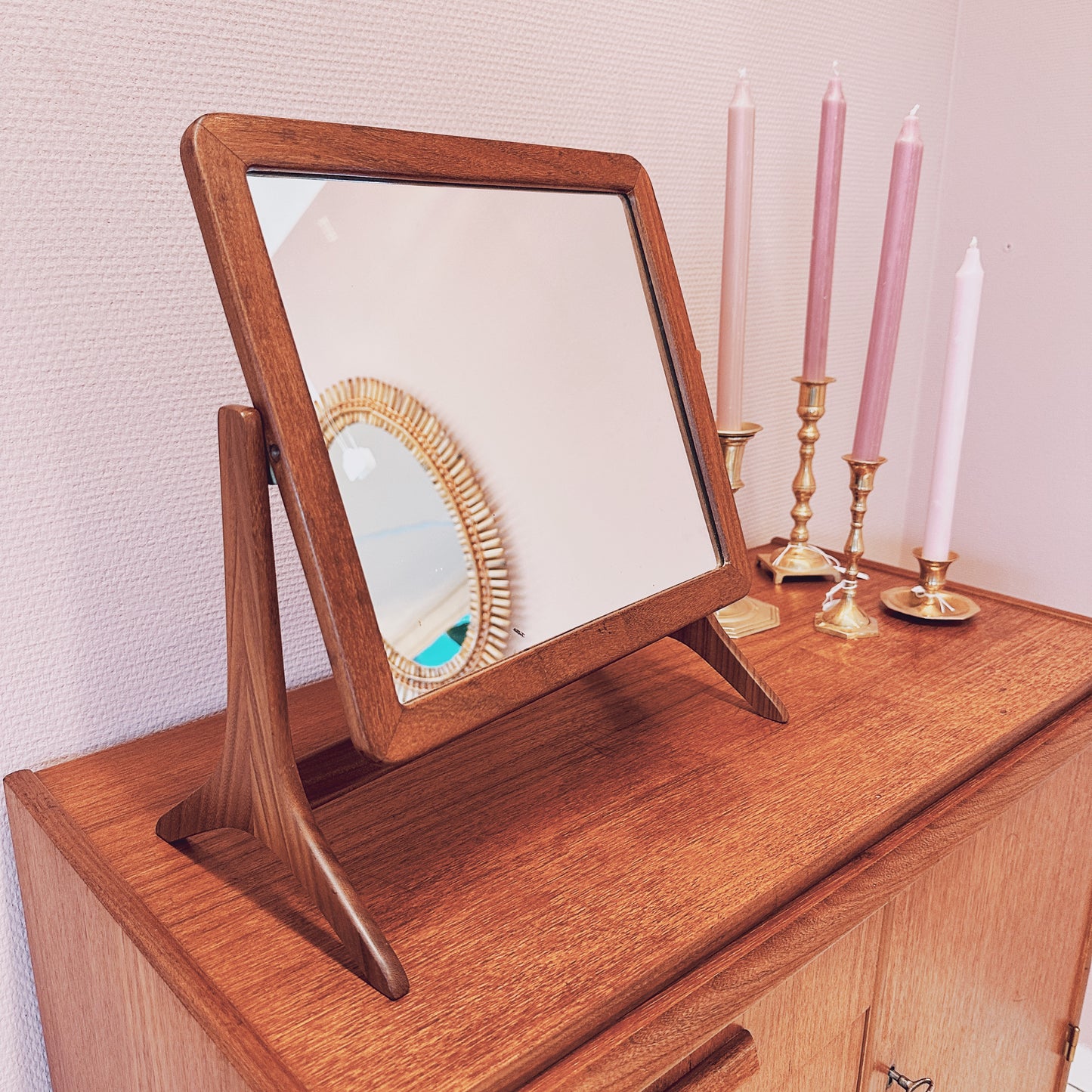 1950's Teak vanity desk mirror