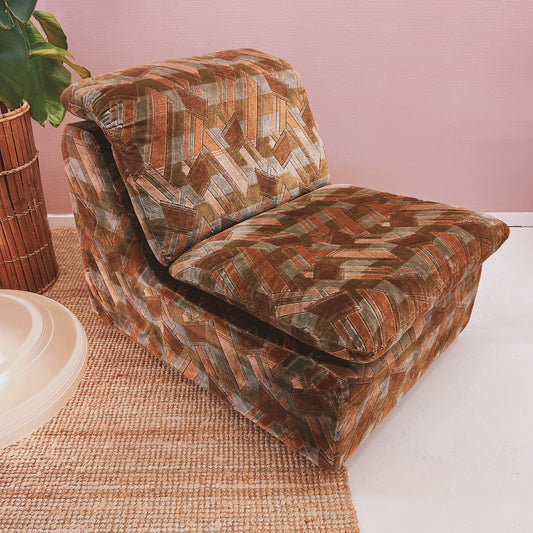 70-80's modular velvet chair with geometrical print