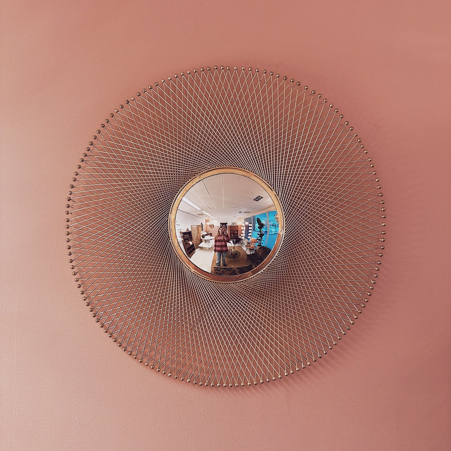 BIG metal sunburst mirror with fisheye