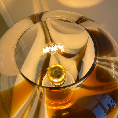 Italian Murano amber swirl glass globe floor lamp on brass base