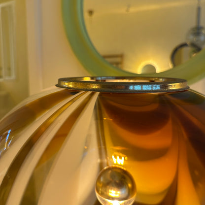 Italian Murano amber swirl glass globe floor lamp on brass base