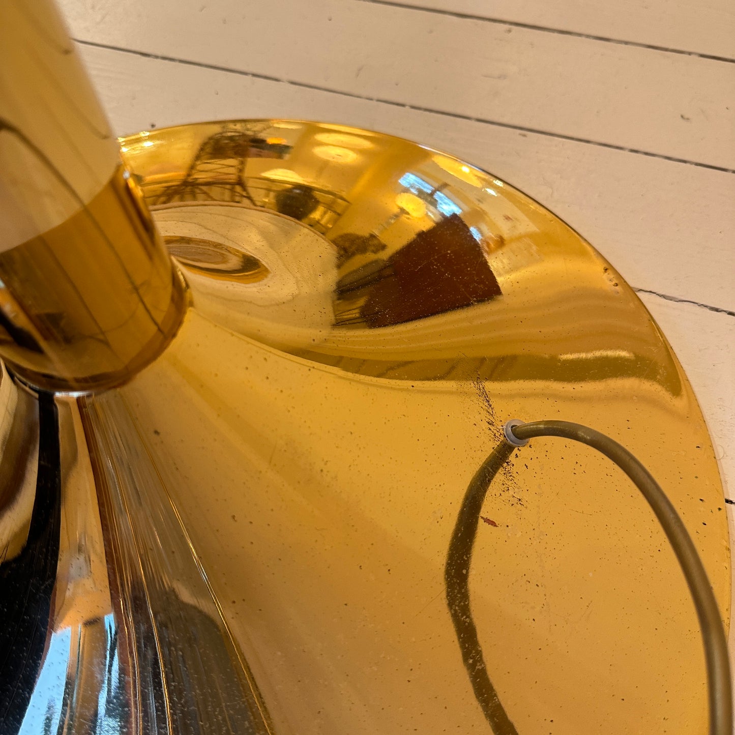 Italian Murano amber swirl glass globe floor lamp on brass base