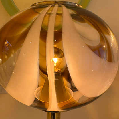 Italian Murano amber swirl glass globe floor lamp on brass base