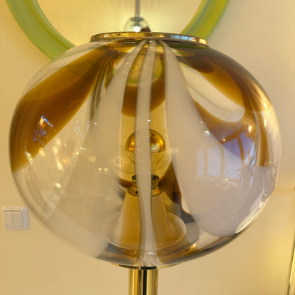 Italian Murano amber swirl glass globe floor lamp on brass base