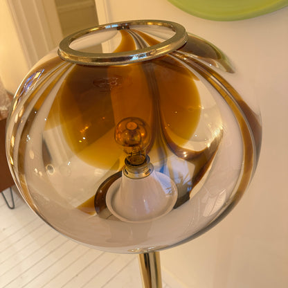 Italian Murano amber swirl glass globe floor lamp on brass base