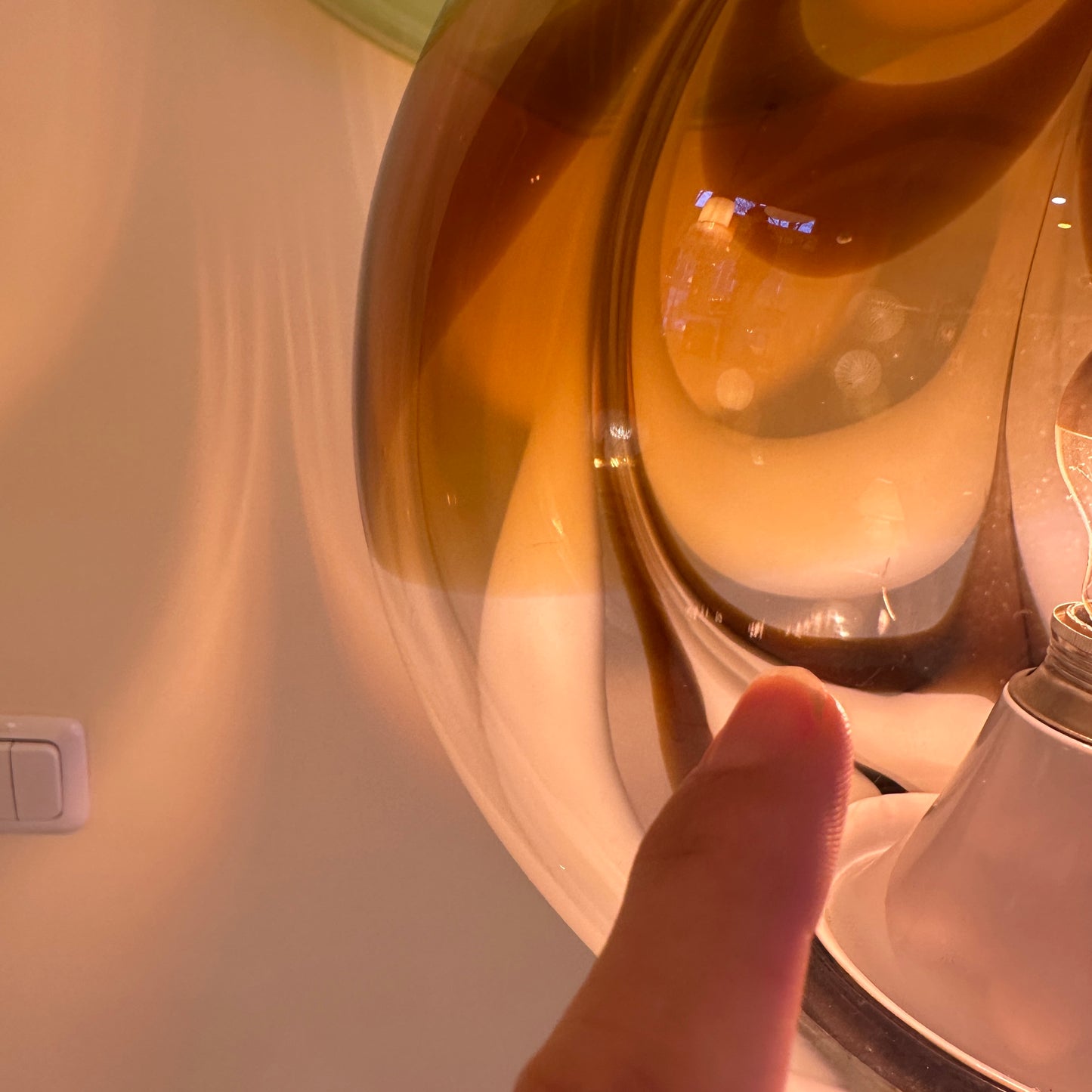 Italian Murano amber swirl glass globe floor lamp on brass base