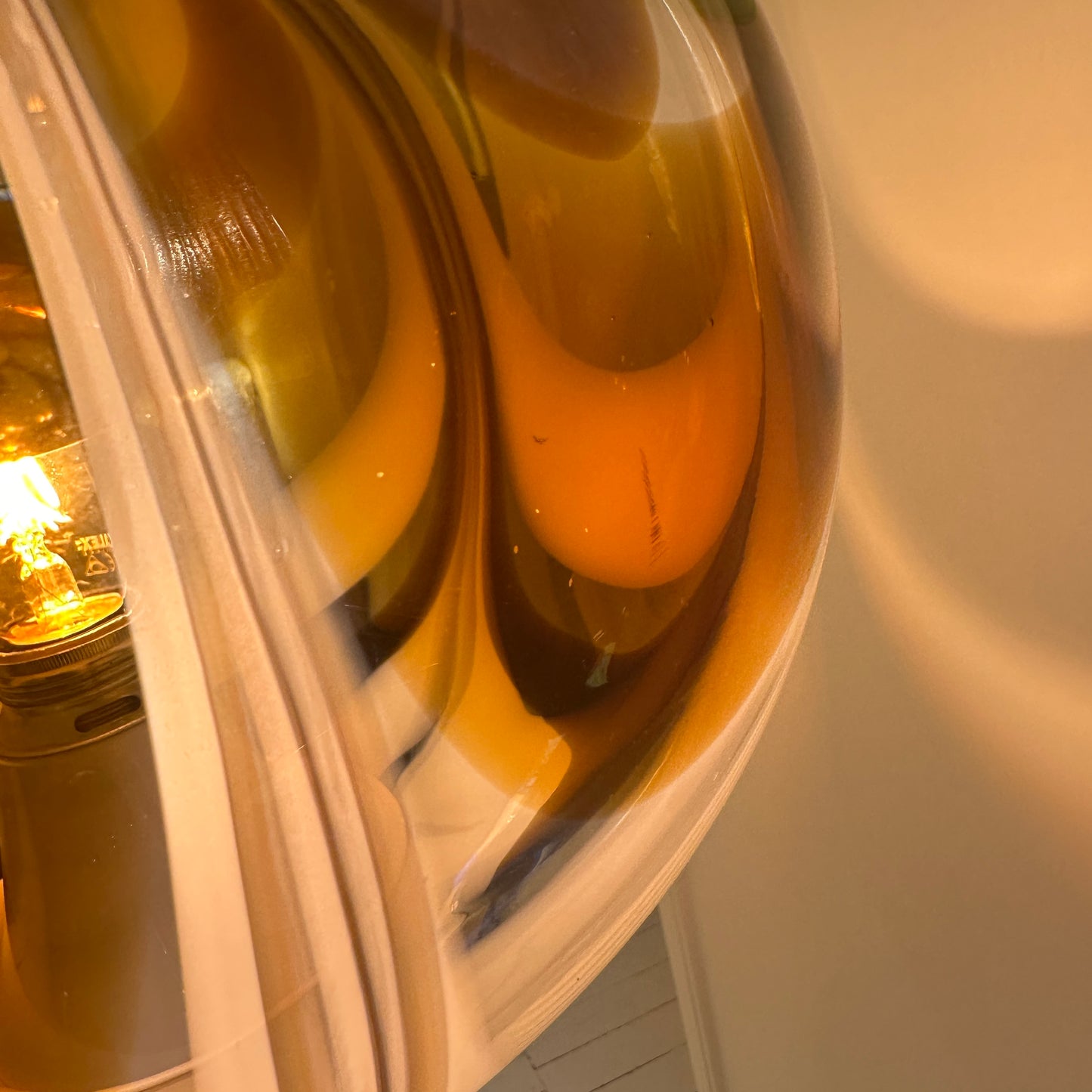 Italian Murano amber swirl glass globe floor lamp on brass base