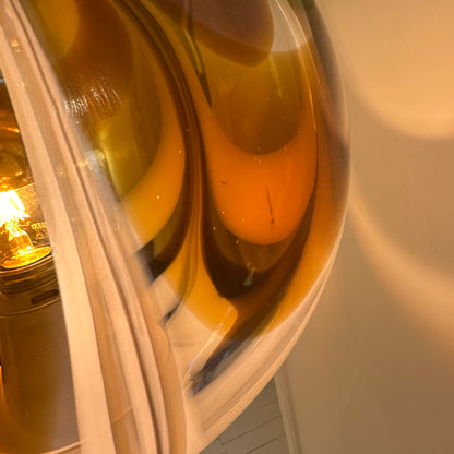 Italian Murano amber swirl glass globe floor lamp on brass base