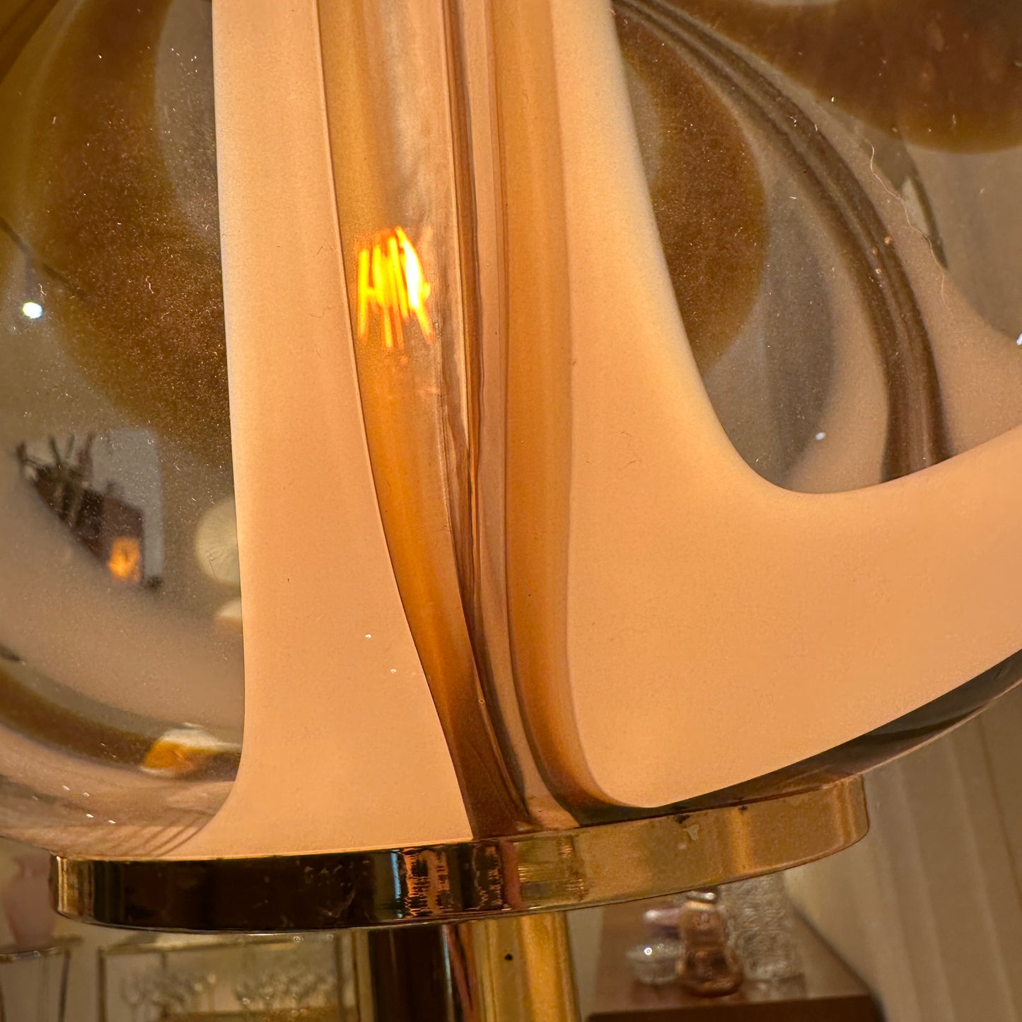 Italian Murano amber swirl glass globe floor lamp on brass base