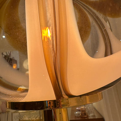 Italian Murano amber swirl glass globe floor lamp on brass base