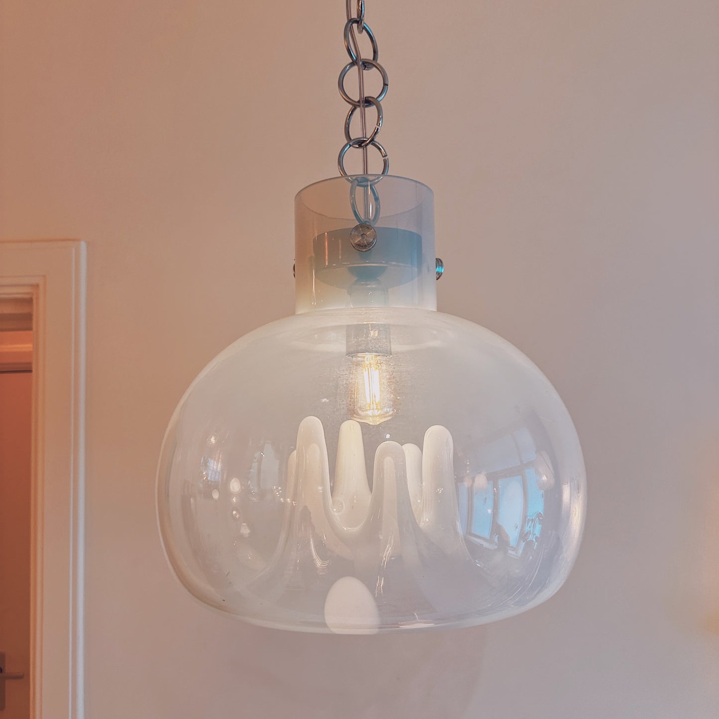 Opaal Murano glazen hanglamp 1979 van Toni Zuccheri VeArt