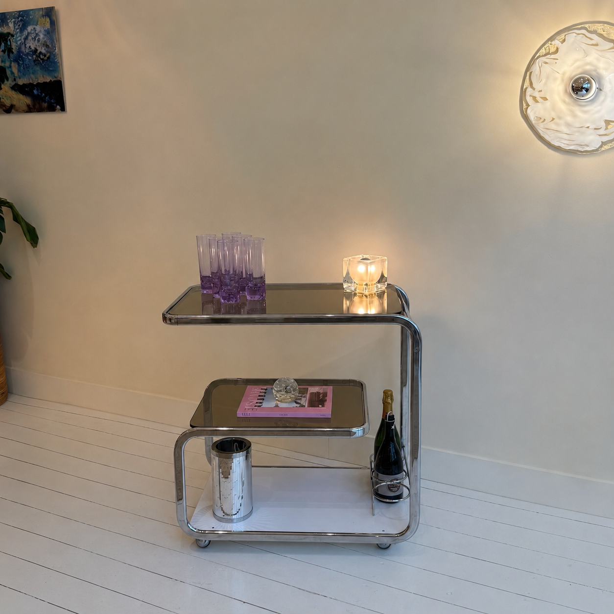 1970’s chrome & smoked glass barcart