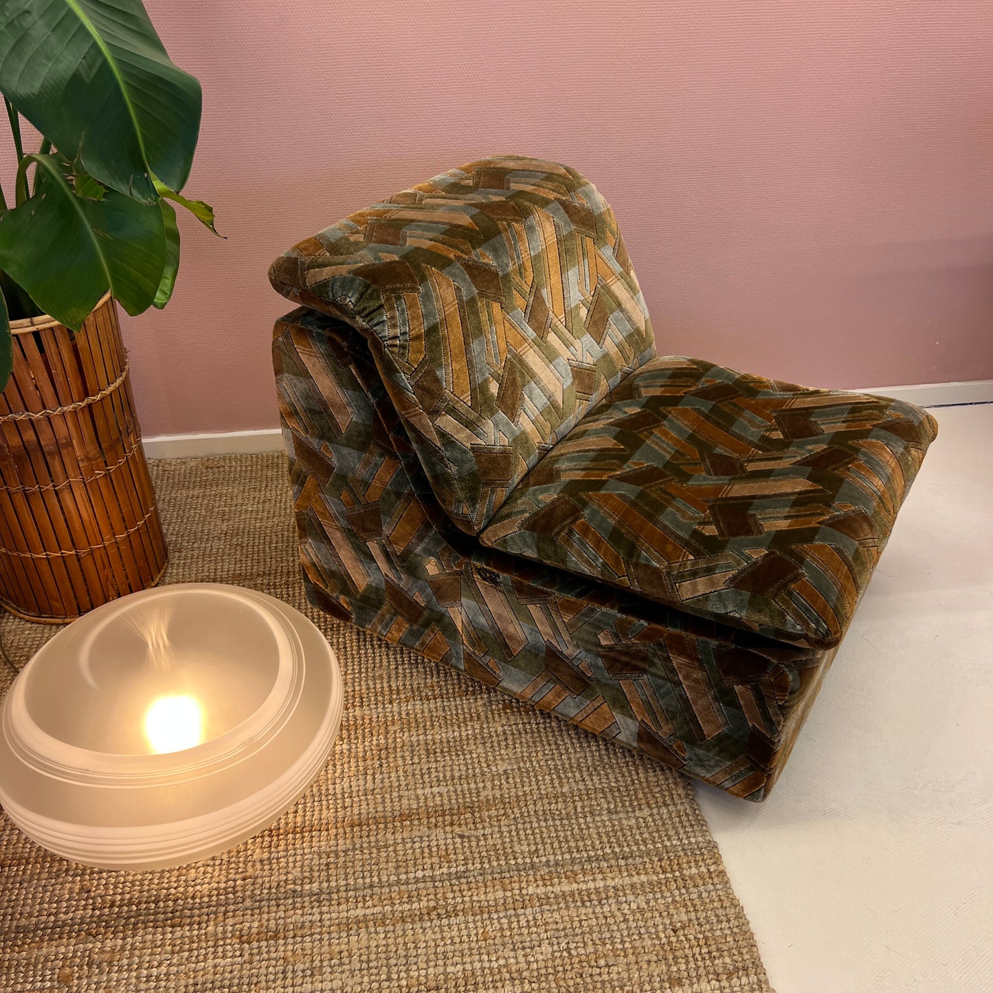 70-80's modular velvet chair with geometrical print