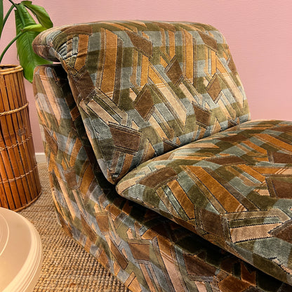 70-80's modular velvet chair with geometrical print