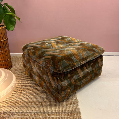 70-80's modular velvet ottoman with geometrical print