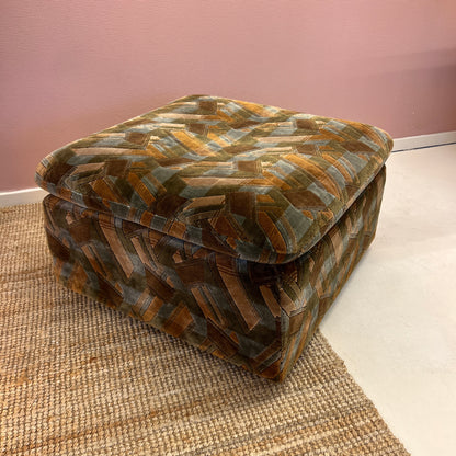 70-80's modular velvet ottoman with geometrical print