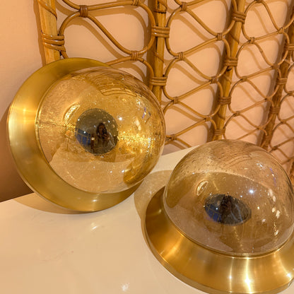 Wand-/plafondlamp messing en bubbelglas