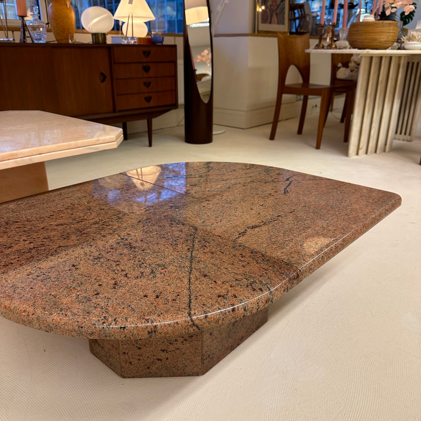 Eye-shaped granite coffee table
