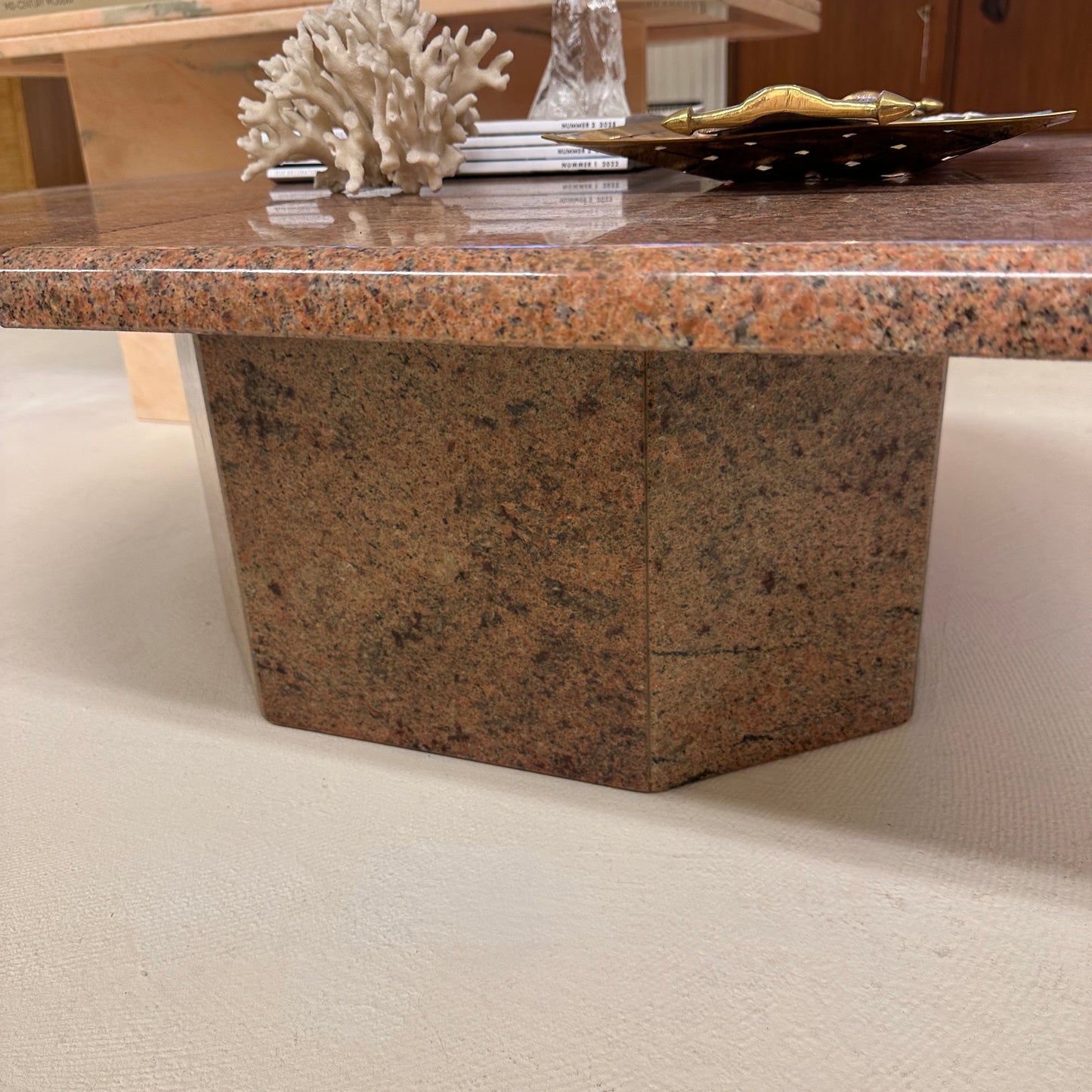 Eye-shaped granite coffee table