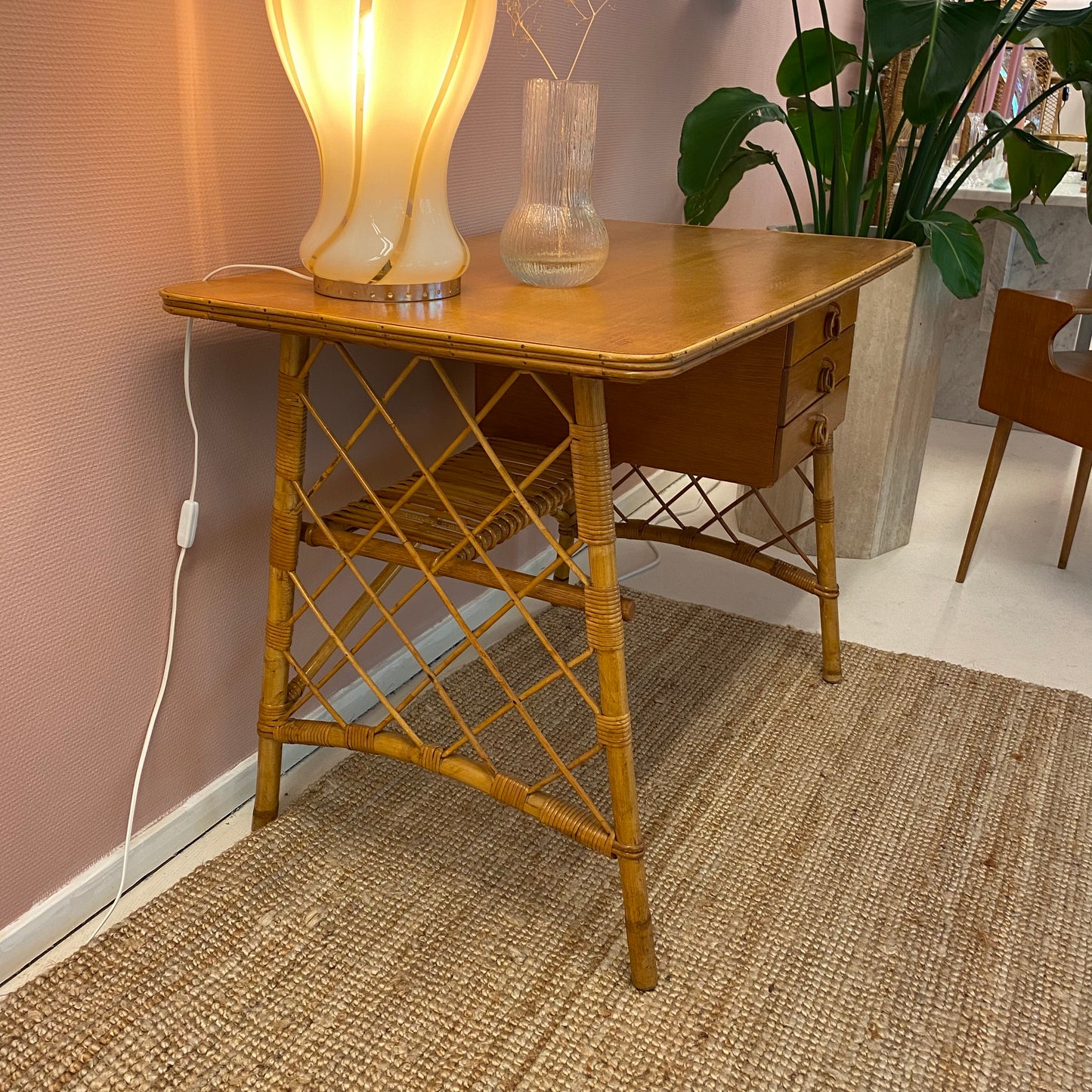 1950's Louis Sognot Bamboo Desk