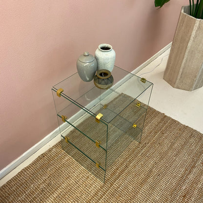 3 tier glass side table with gold details