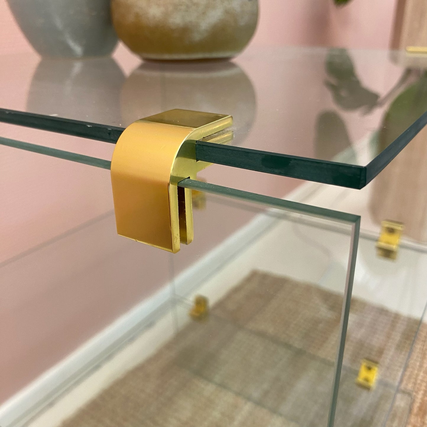3 tier glass side table with gold details