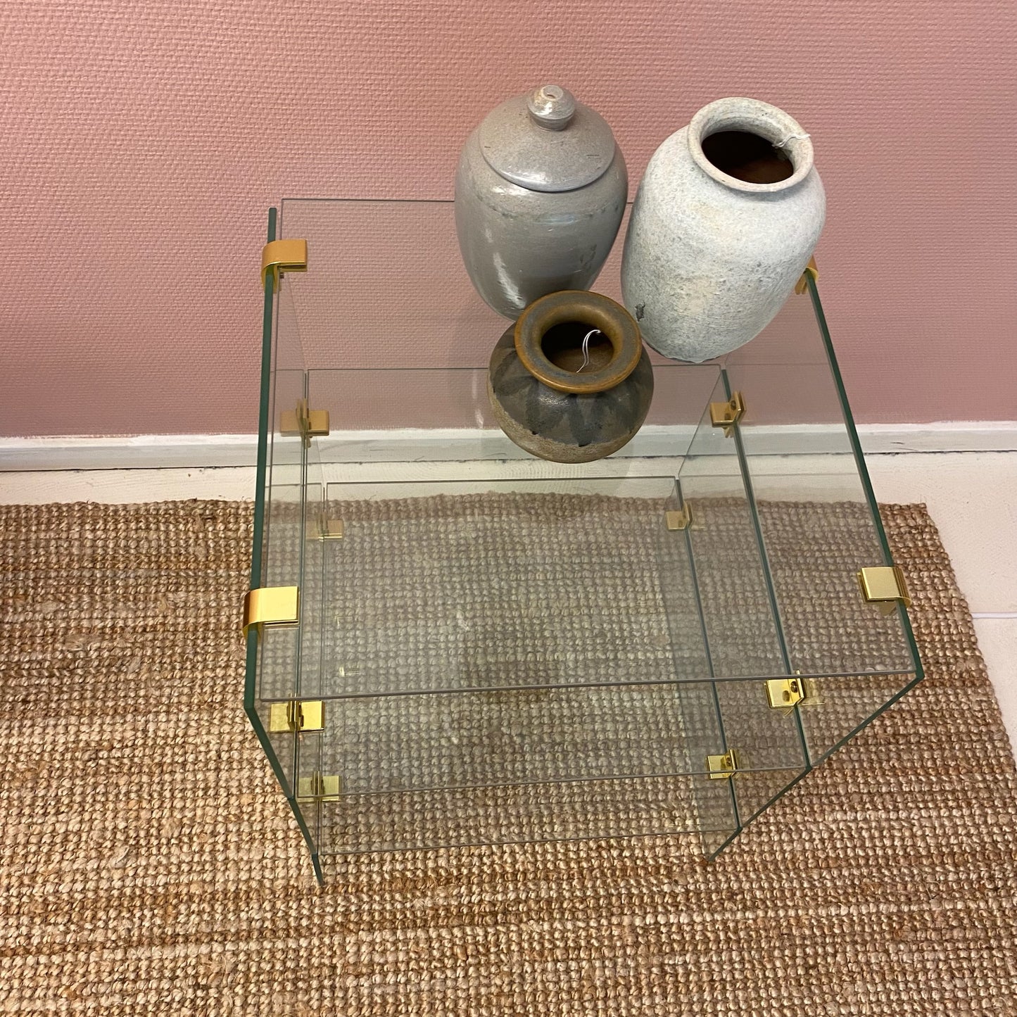 3 tier glass side table with gold details